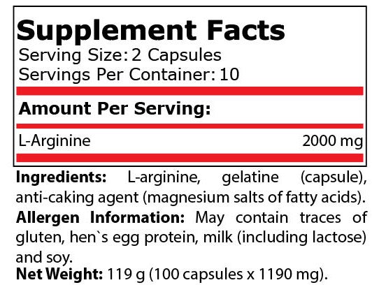 ARGININE CAPSULES BLISTER 1000 mg - 20 капсули - Feel You