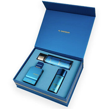 Al Haramain - Amber Oud Aqua Dubai Gift Set Extrait de Parfum 75 ml, Extrait de Parfum 30 ml and Body Veil 250 ml - 75ml - Feel You