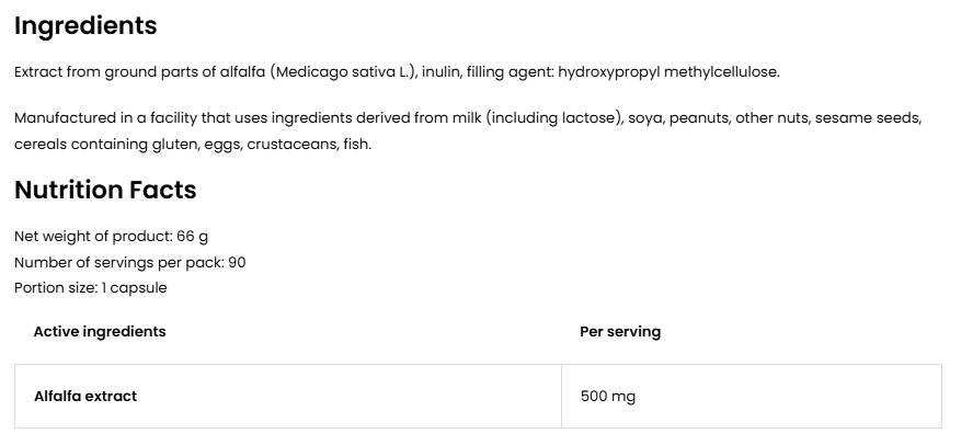 Alfalfa 500 mg / Vege - 90 капсули - Feel You