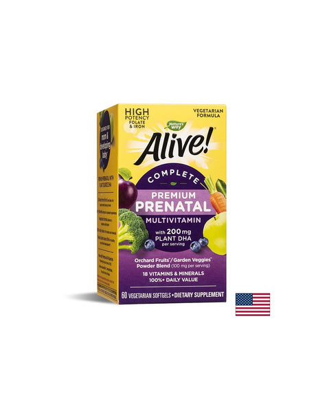 Alive! Complete Prenatal Multi-Vitamin | Premium Formula - 60 Гел капсули - Feel You