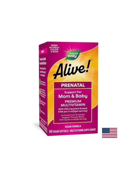 Alive! - Алайв Премиум мултивитамини за бременни с растителна DHA, 60 софтгел капсули Nature’s Way - Feel You