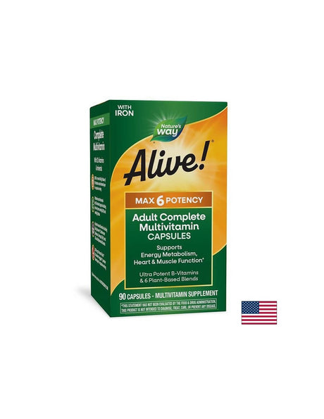 Alive!® Max6 Max Potency Multivitamin / Алайв! Мултивитамини максимум сила, 90 капсули Nature’s Way - Feel You