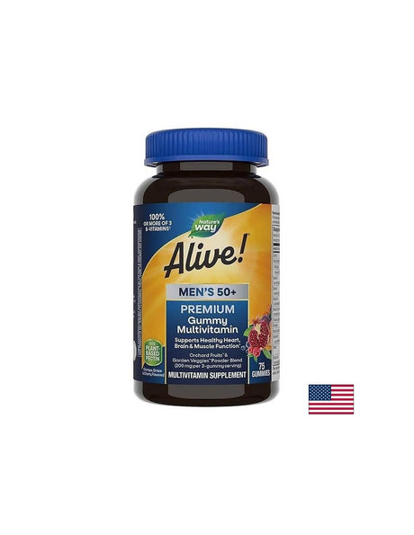 Alive! Men’s 50+ Premium Gummies Multivitamin / Алайв! Премиум мултивитамини за мъже 50+, 75 желирани таблетки Nature’s Way - Feel You