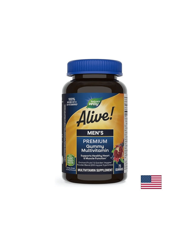 Alive! Men's Premium Gummies Multivitamin / Алайв! Премиум мултивитамини за мъже, 75 желирани таблетки Nature’s Way - Feel You