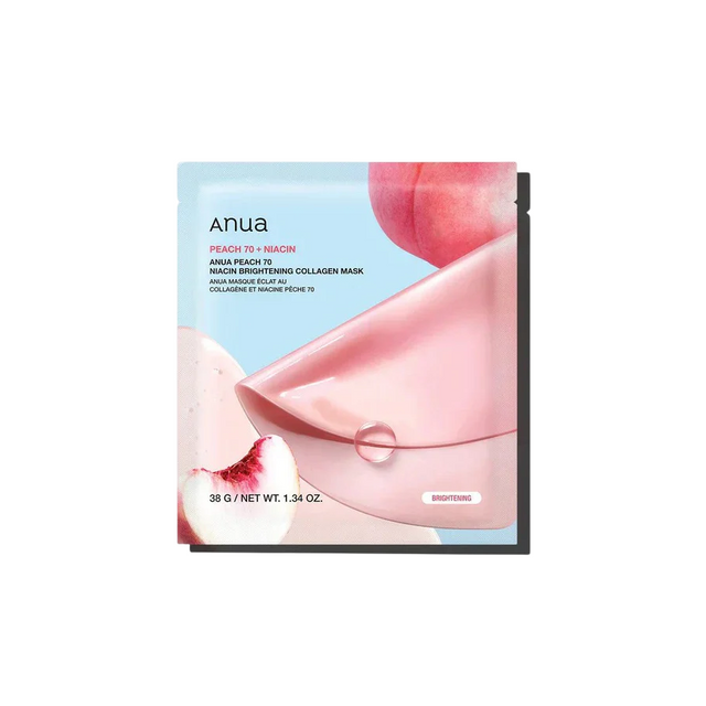 Anua, Peach 70, Collagen, Brightening, Sheet Mask, For Face, 38 g - Feel You