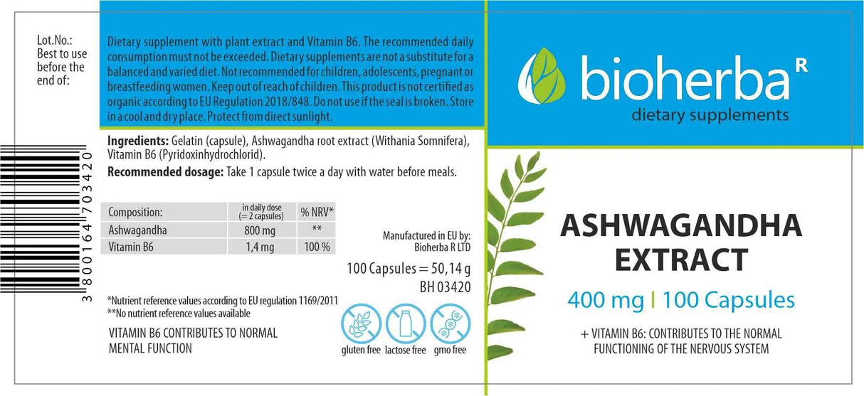 Ashwagandha Root Extract 400 mg - 100 капсули - Feel You