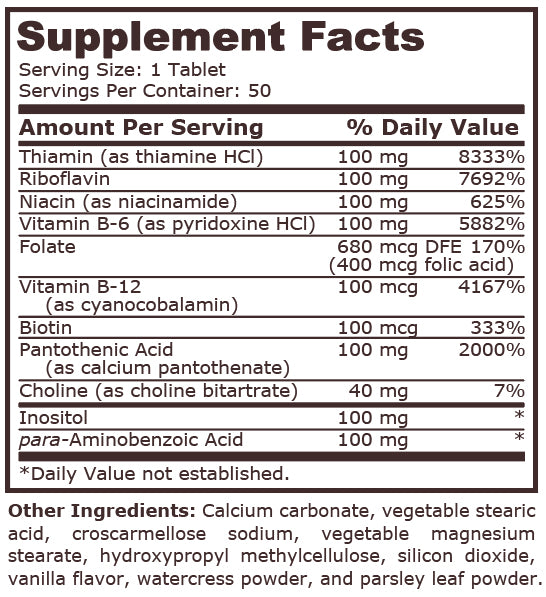 VITAMIN B-100 COMPLEX SUSTAINED RELEASE - 50 Tablets