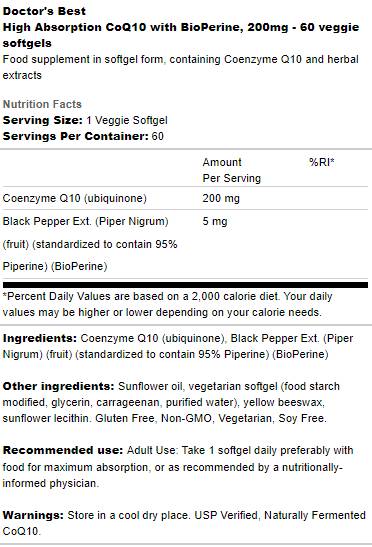 BEST CoQ10 with Bioperine 200 mg - 60 Гел капсули - Feel You