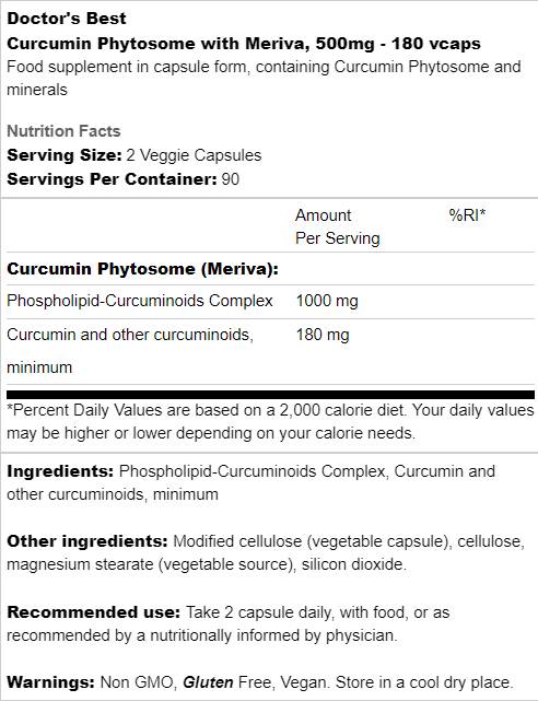 BEST Curcumin Phytosome 500 mg / with Meriva - 180 капсули - Feel You