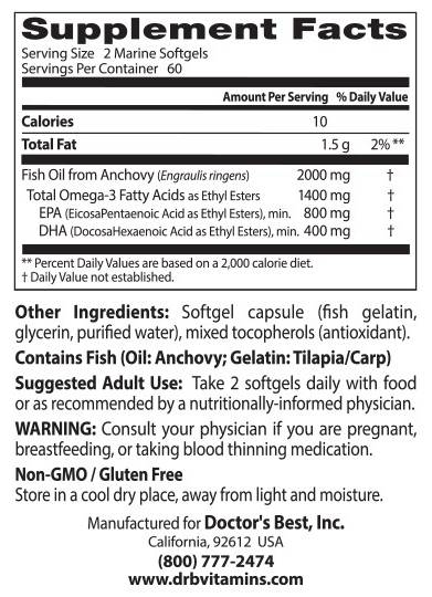 BEST Omega 3 Fish Oil 1000 mg / Purified & Clear - 120 Гел капсули - Feel You