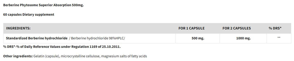 Berberine Phytosome Superior Absorption 500 mg - 60 капсули - Feel You
