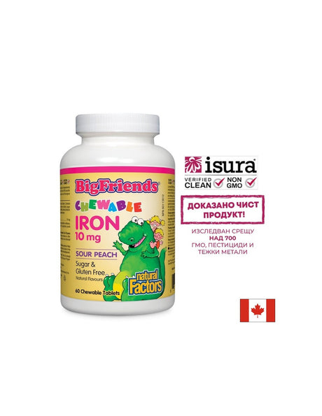 Желязо за деца - Big Friends®, 10 mg, 60 дъвчащи таблетки, с вкус на праскова Natural Factors - Feel You