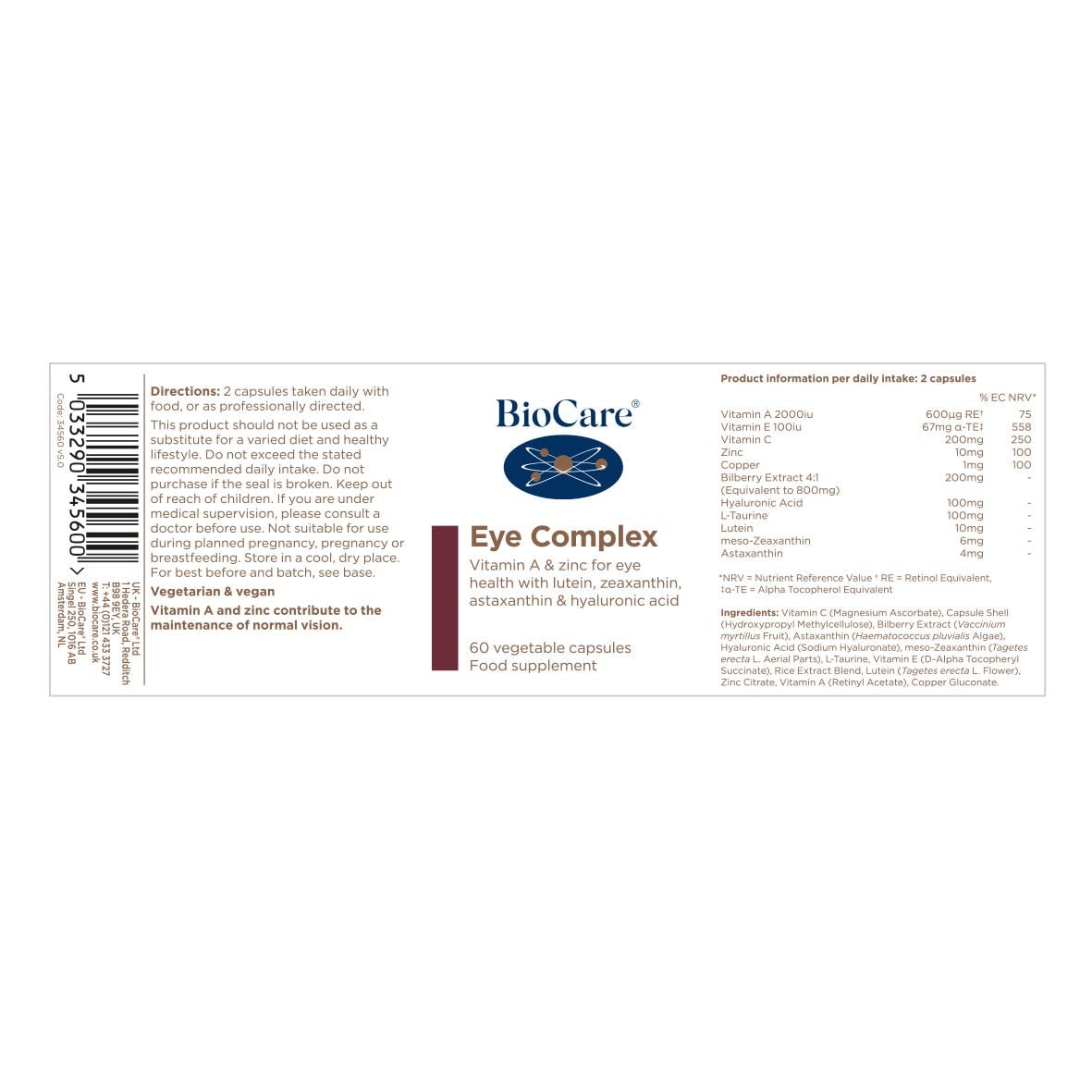 Комплекс за здрави очи / BioCare Eye Complex 60 Vcaps - Feel You