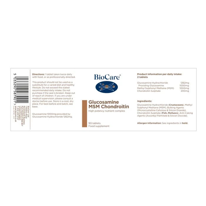 Подсилен комплекс Глюкозамин, МСМ и Хондроитин / BioCare Glucosamine MSM Chondroitin 90 tabs - Feel You