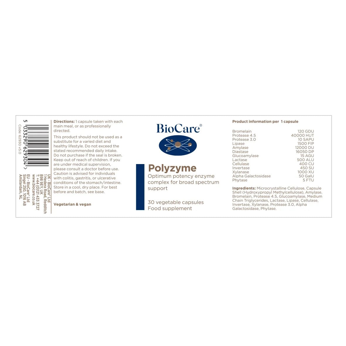 Полизим ензимен комплекс / BioCare Polyzyme 30 Vcaps - Feel You