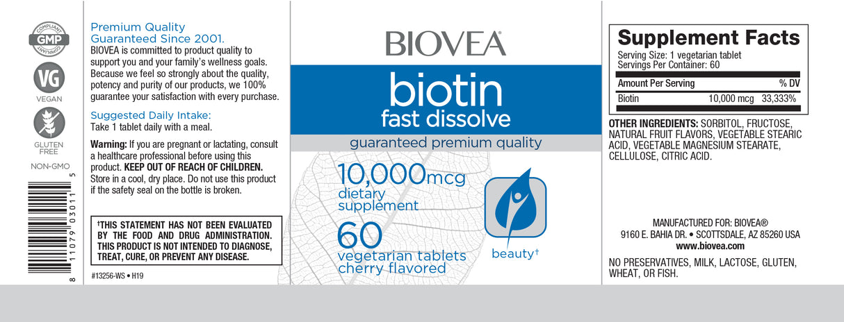Biotin 10 000 Fast Dissolve / 60 Tabs - Feel You