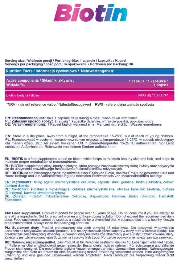 Biotin 5000 mcg - 30 капсули - Feel You