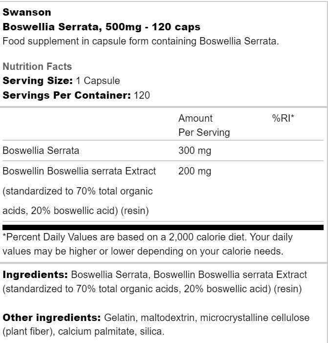 Boswellia Serrata 500 mg 120 капсули - Feel You