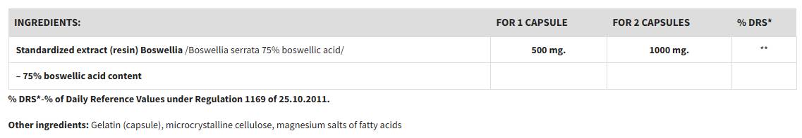 Boswellia Serrata 75% Boswellic Acid 1000mg - 60 капсули - Feel You