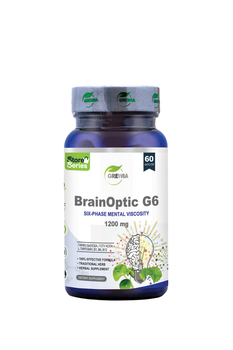 BrainOptic G6 Ginkgo Biloba, Gotu Kola, L-Tyrosine, Vitamin B6 – 1200 mg, 60 Caps. - Feel You