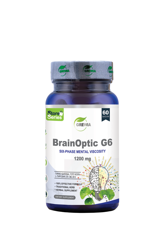 BrainOptic G6 Ginkgo Biloba, Gotu Kola, L-Tyrosine, Vitamin B6 – 1200 mg, 60 Caps. - Feel You
