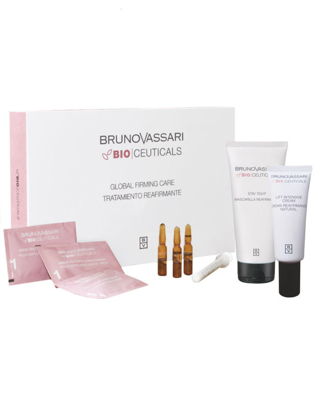 Global Firming Care Treatment Set Bruno Vassari: Bio Ceuticals, Green Tea, Exfoliating Powder, x3 pcs + Bio Ceuticals, Vitamin C, Ampoules Treatment Serum, For Women, x3 pcs + Bio Ceuticals Stay Tight, Cream Mask + Bio Ceuticals Lift Intensive, Lifting... - Feel You