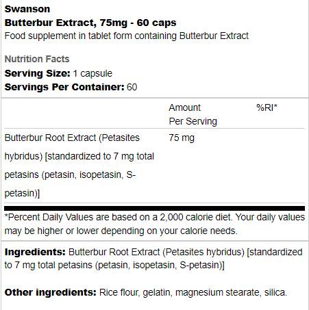 Butterbur Extract 75 mg 60 капсули - Feel You