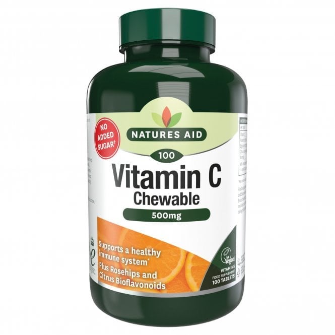 Витамин C с шипки, биофлавоноиди и ацерола (Vitamin C Chewable) 500мг 100 дъвчащи таблетки NaturesAid - Feel You
