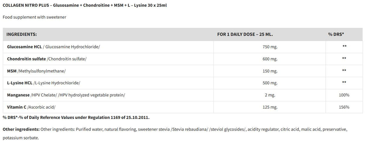 COLLAGEN NITRO PLUS - Gluсоѕаmіnе + Сhоndrоіtіnе + MSM + L-Lysine - 30 x 25 мл - Feel You