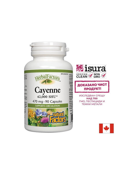 Cayenne 42 000 SHU/ Лют червен пипер 470 mg х 90 капсули Natural Factors - Feel You