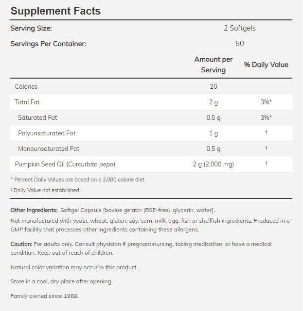 Pumpkin Seed Oil 1000 mg - 200 Гел капсули - Feel You