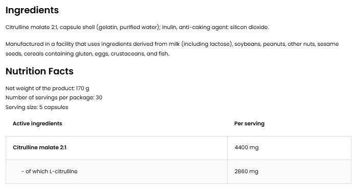 Citrulline 4400 | Citrulline Malate Caps - 150 капсули - Feel You
