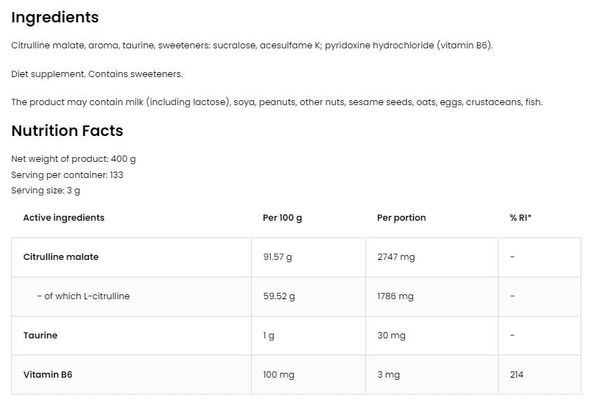 Citrulline Malate Powder - 400 грама - Feel You