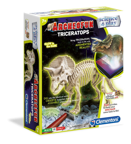 Clementoni, Science & Play, Archeofun Triceratops Glow in The Dark, Puzzle, 61723, Unisex, 7+ years - Feel You