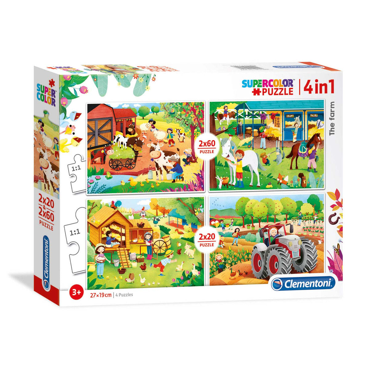 Clementoni, SuperColor 4 in 1, The Farm, Puzzle, Unisex, 3+ years, 2 x 20 + 2 x 60 pcs - Feel You