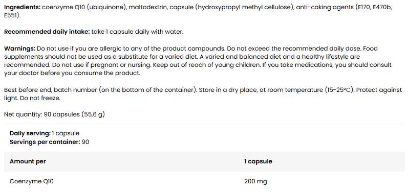 CoQ10 Ubiquinone 200 mg | Coenzyme Q10 - 90 капсули - Feel You