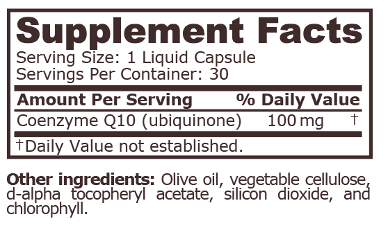 CoQ10 UBIQUINONE 100 mg - 30 Liquid Capsules