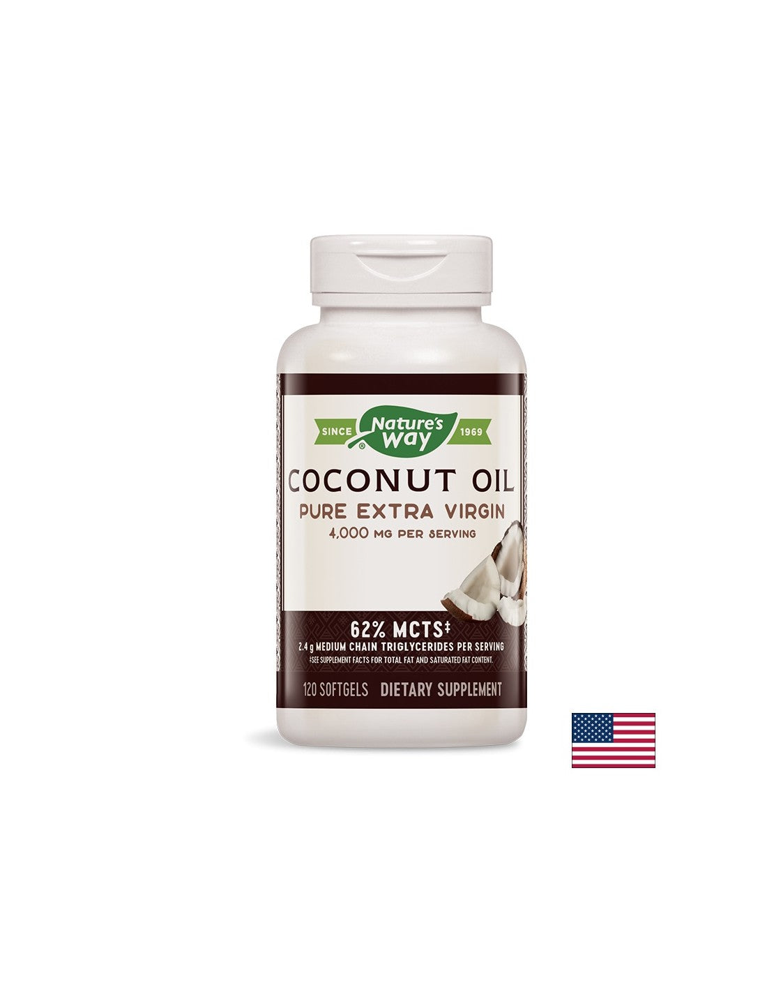 Coconut Oil 62% MCTs/ Кокосово масло оргáник 1000 mg х 120 софтгел капсули Nature’s Way - Feel You