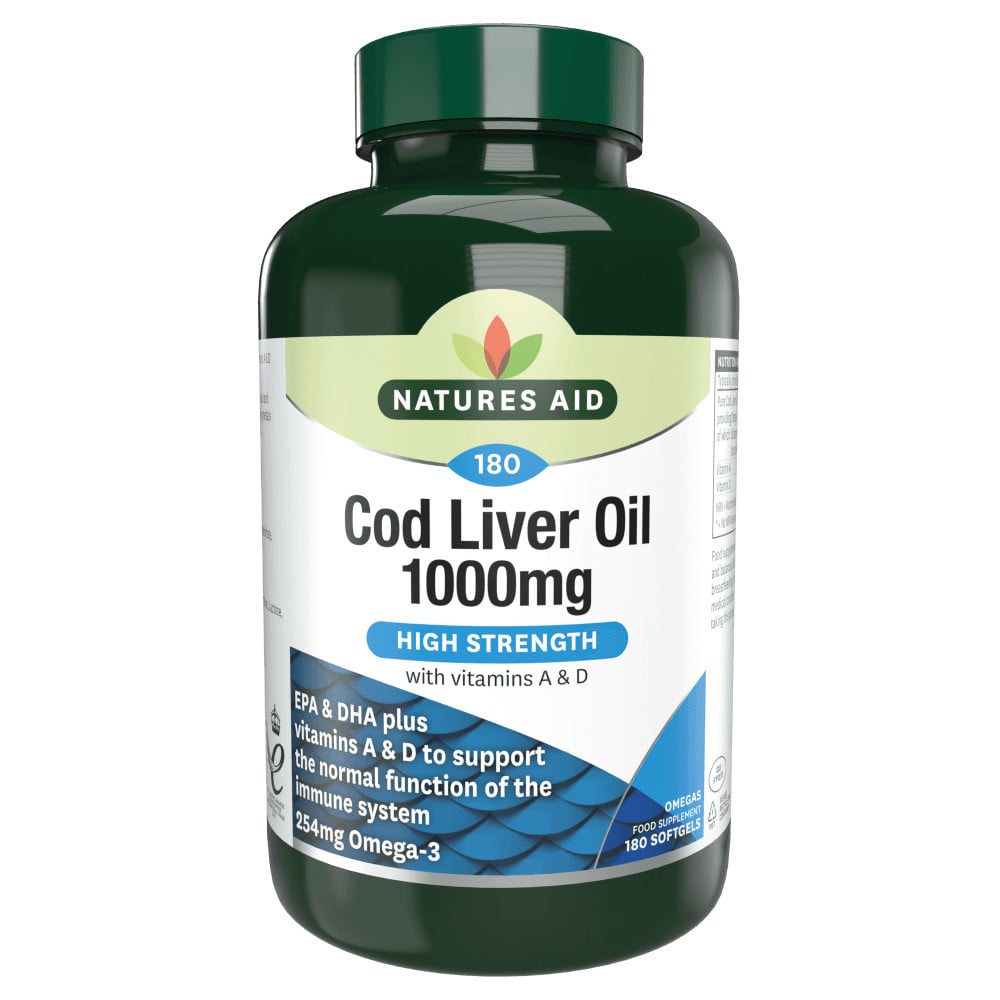 Масло от черен дроб на треска (Cod Liver Oil) 1000мг 180 меки капсули NaturesAid - Feel You
