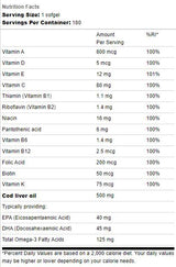 Cod Liver Oil 500 mg | With Multi Vitamins - 180 Гел капсули - Feel You