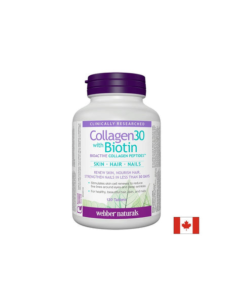 Collagen30® with Biotin / Колаген (биоактивни колагенови пептиди) с биотин, 120 таблетки Webber Naturals - Feel You