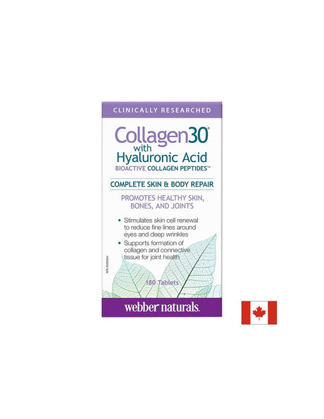 Collagen30® with Hyaluronic Acid / Колаген (биоактивни колагенови пептиди) с хиалуронова киселина, 180 таблетки Webber Naturals - Feel You