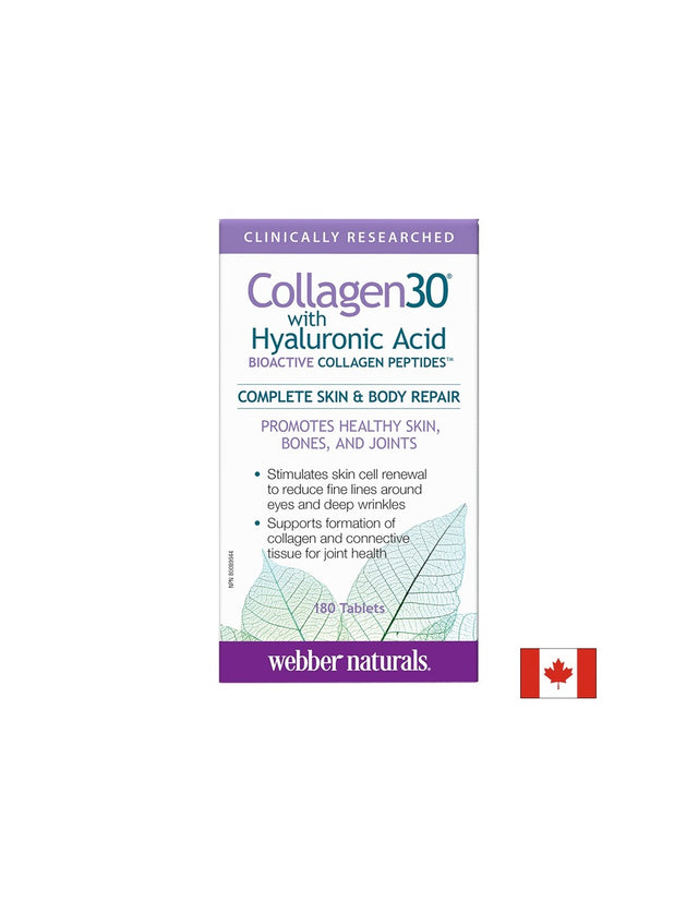 Collagen30® with Hyaluronic Acid / Колаген (биоактивни колагенови пептиди) с хиалуронова киселина, 180 таблетки Webber Naturals - Feel You