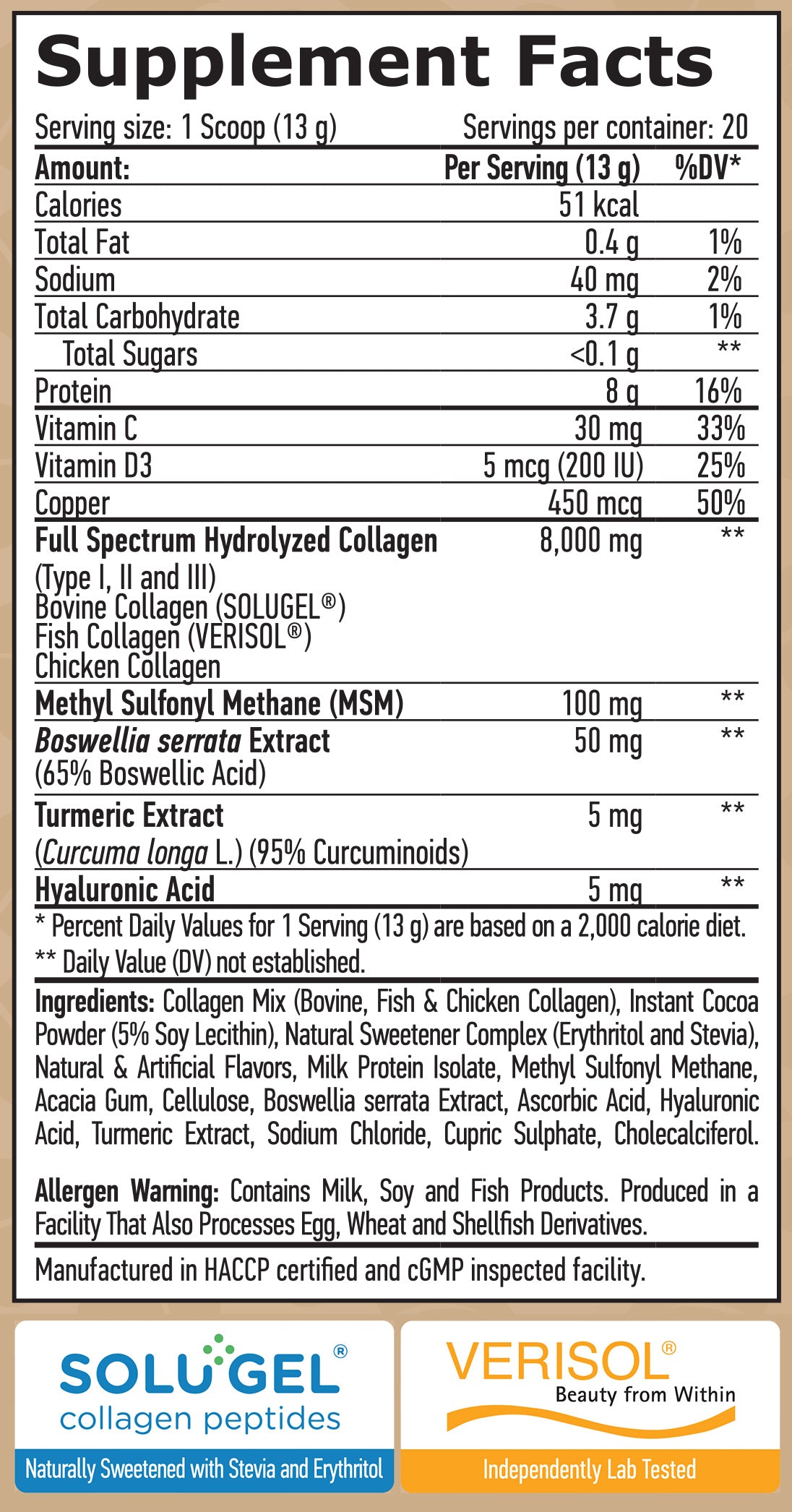 Complete Collagen Types I, II & III / SOLUGEL® & VERISOL® - 0.260 kg - Feel You