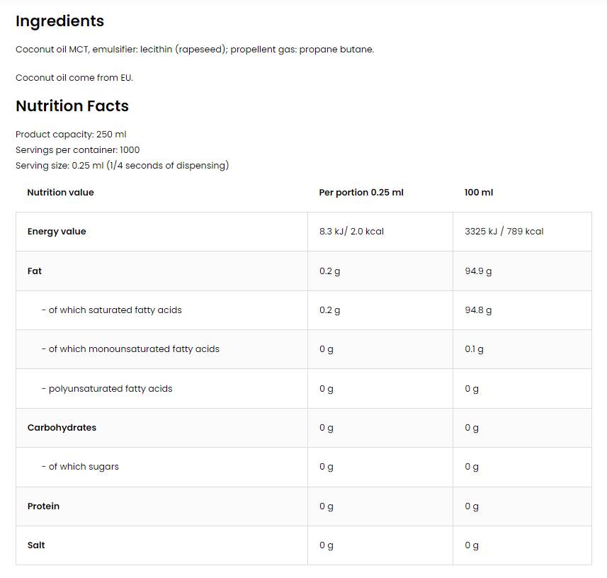 Cooking Spray / Coconut 250 мл - Feel You