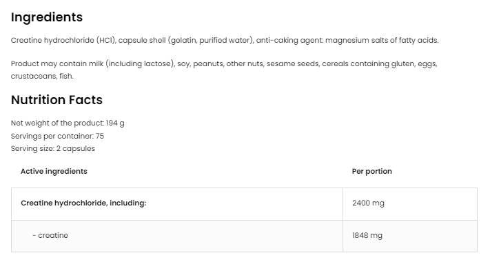 Creatine HCL 2400 / Creatine Hydrochloride - 150 капсули - Feel You