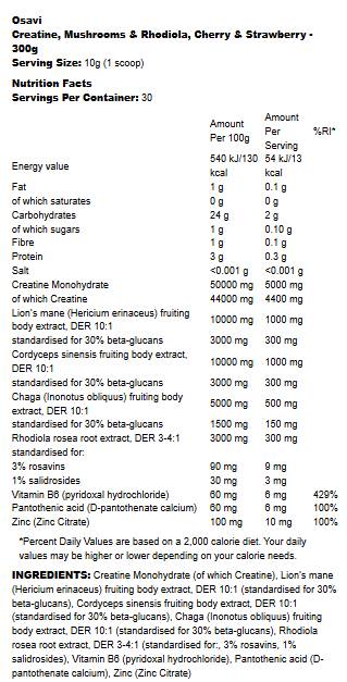 Creatine Monohydrate, Mushrooms & Rhodiola | with Lion's Mane, Cordyceps, Chaga - 300 грама - Feel You