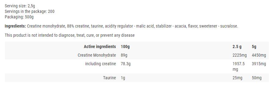 Creatine Monohydrate Powder - 500 грама - Feel You