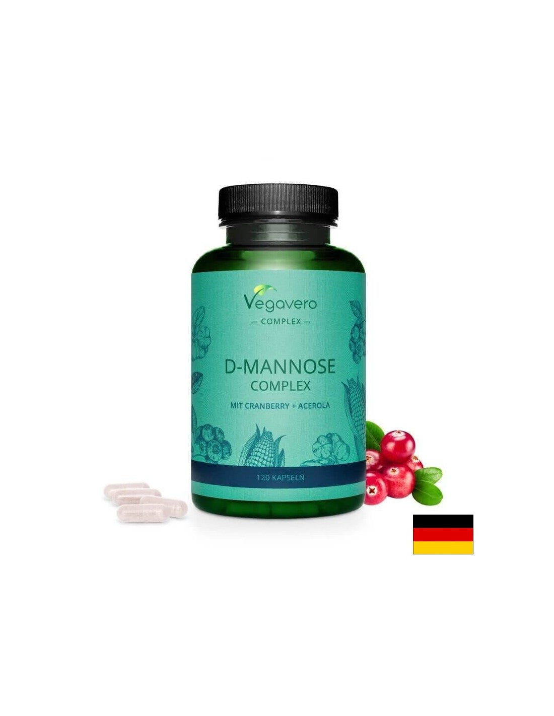 D-Mannose Complex mit Cranberry + Acerola/ Д-маноза комплекс с червена боровинка и ацерола, 120 капсули, 100% Vegan Vegavero - Feel You