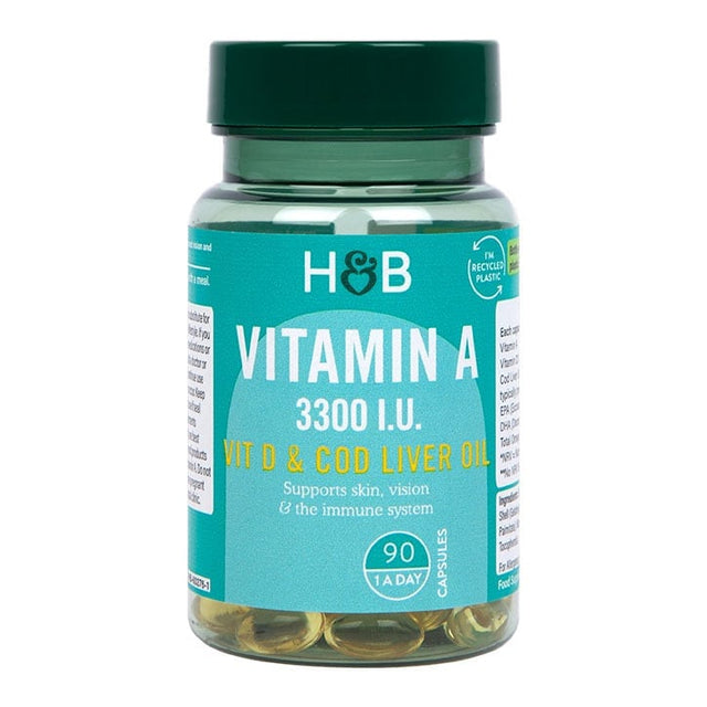 Витамин А и D с рибено масло (Vitamin A + Vit D & Cod Liver Oil) 3300 I.U. 90 капсули, H&B - Feel You